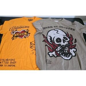 2pc Valabasas Vintage Tattoo Embelleshed Love Heart Inspire Tee Shirt Men XL EUC